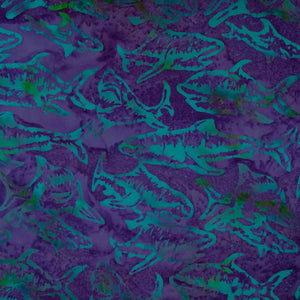 Batik by Mirah, Sharks, Campanula, CL-29-6715, for Parkside Fabrics, sold by the half-yard