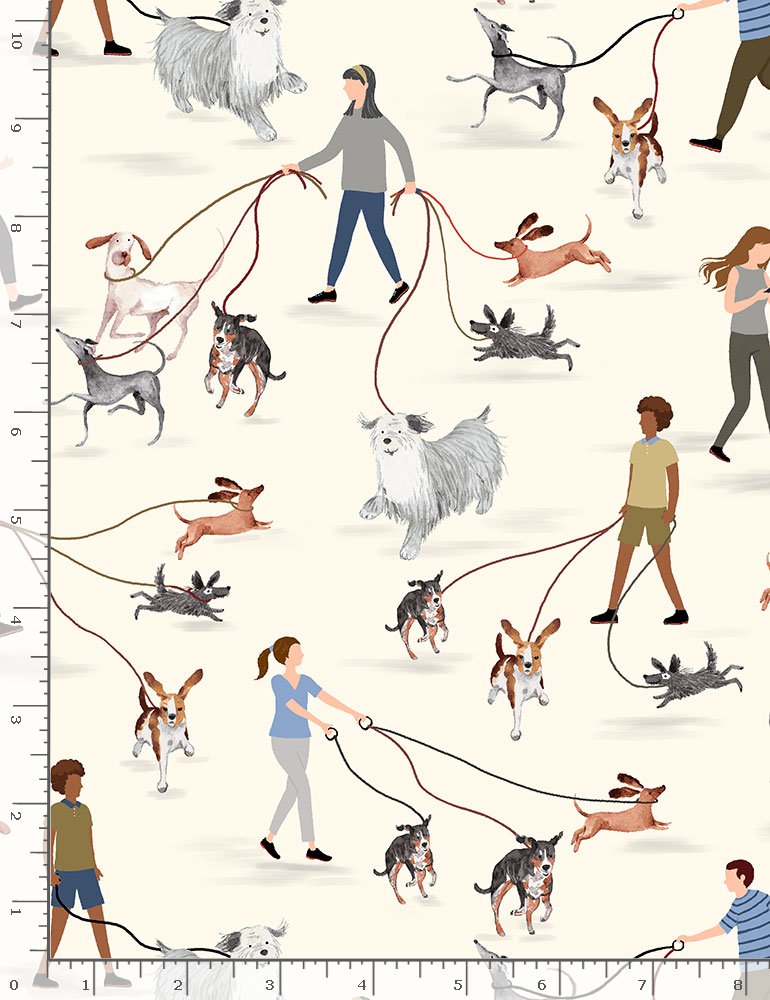 PEOPLE WALKING THEIR DOGS DOG-CD1242  CREAM for Timeless Treasures, sold by the half-yard
