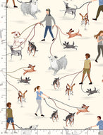 PEOPLE WALKING THEIR DOGS DOG-CD1242  CREAM for Timeless Treasures, sold by the half-yard