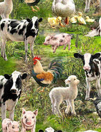 ALLOVER FARM ANIMALS DONA-C8336  MULTI by DONA GELSINGER, for Timeless Treasures, sold by the half-yard