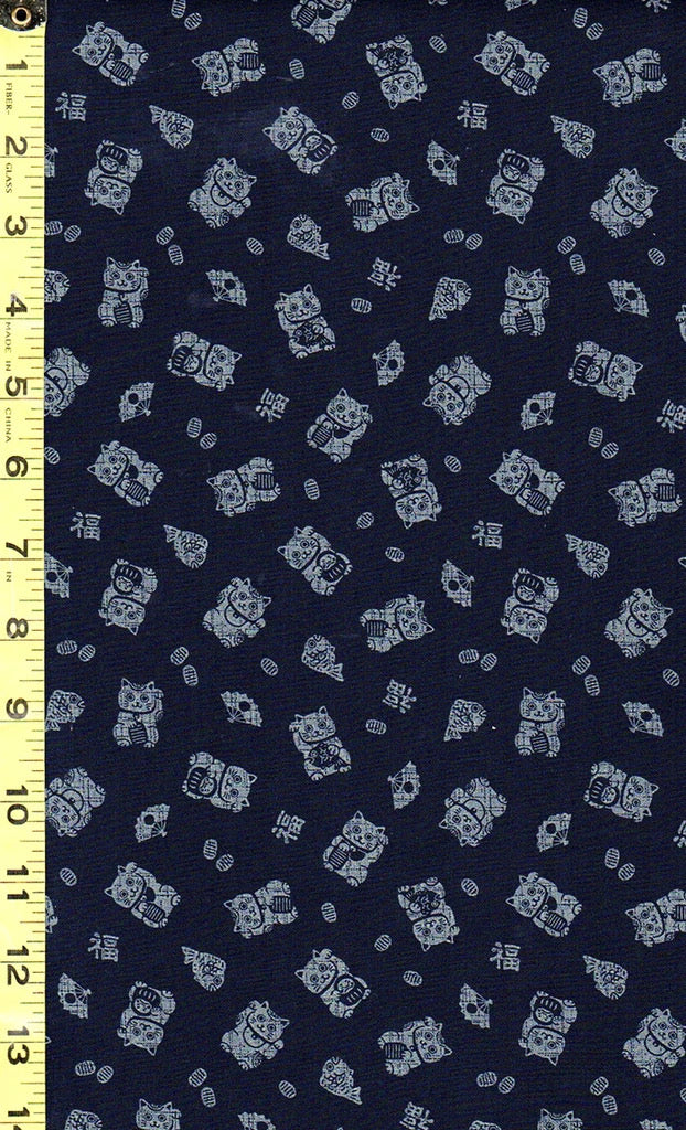 Traditional Indigo AP 1310-57, Neko Cat, by Cosmo Textiles, sold by the half-yard