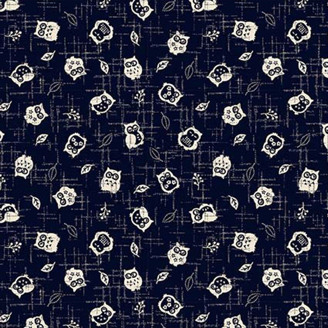 Traditional Indigo AP 1310-59, Scattered Owls, by Cosmo Textiles, sold by the half-yard