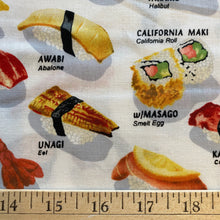 Load image into Gallery viewer, Sushi Fabric on white by Robert Kaufman, sold by half-yard
