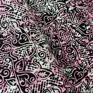Black, Pink and White Hearts & Swirls Batik by Batik Textiles, sold by the half-yard