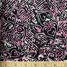 Load image into Gallery viewer, Black, Pink and White Hearts &amp; Swirls Batik by Batik Textiles, sold by the half-yard
