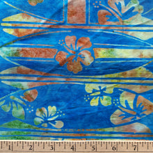 Load image into Gallery viewer, Surf Boards Batik on Blue, Batik by Michael Miller, sold by the half-yard
