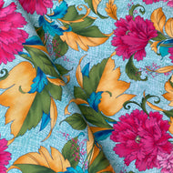 Dianthus Floral Turquoise for Paintbrush Studio, sold by the half-yard