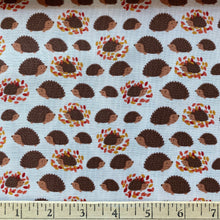 Load image into Gallery viewer, Hedgehogs &amp; Leaves on Cream by Lewis &amp; Irene, sold by the half-yard
