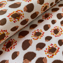 Load image into Gallery viewer, Hedgehogs &amp; Leaves on Cream by Lewis &amp; Irene, sold by the half-yard
