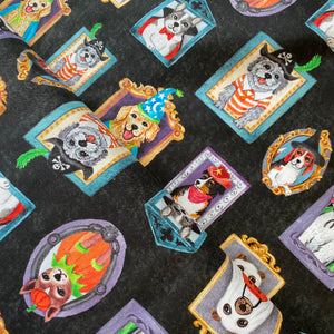 Canine Court on Black by Michael Miller Fabrics, sold by the half-yard