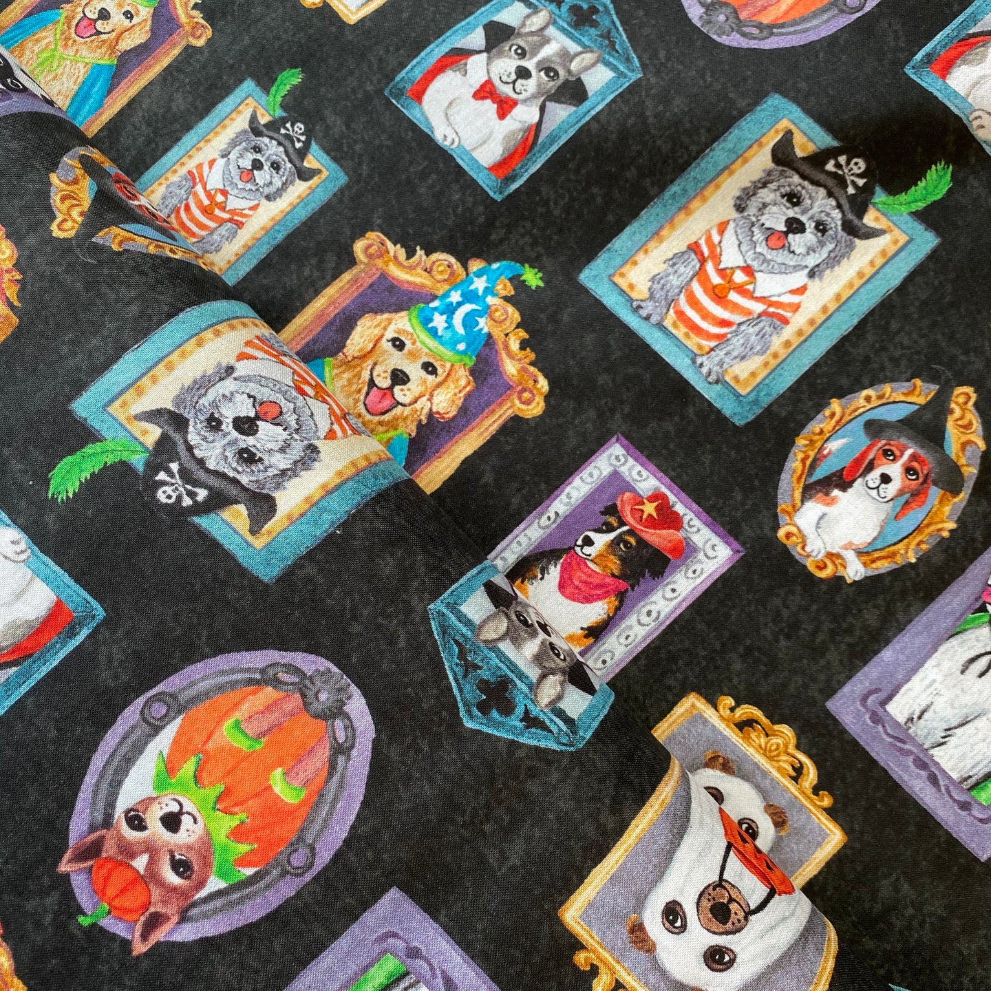 Canine Court on Black by Michael Miller Fabrics, sold by the half-yard