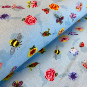 Flower Talk in Blue for Clothworks, sold by the half-yard