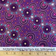 Load image into Gallery viewer, Bush Dreamings of Utopia in Purple, by tanya Price for M&amp;S Textiles, sold by the half-yard
