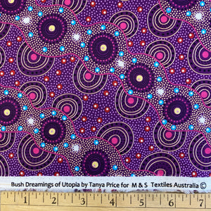 Bush Dreamings of Utopia in Purple, by tanya Price for M&S Textiles, sold by the half-yard