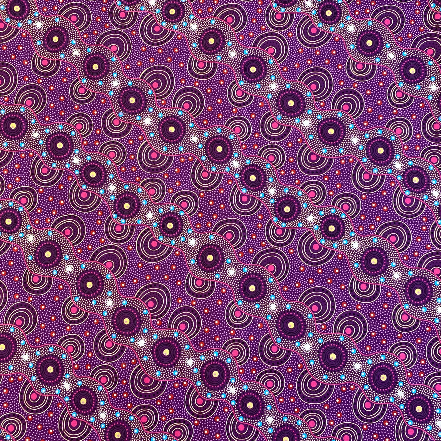 Bush Dreamings of Utopia in Purple, by tanya Price for M&S Textiles, sold by the half-yard