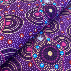 Bush Dreamings of Utopia in Purple, by tanya Price for M&S Textiles, sold by the half-yard
