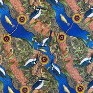 Kingfisher Camp by River in Ecru, by Nambooka for M&S Textiles, sold by the half-yard