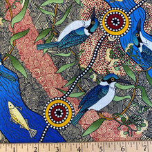 Load image into Gallery viewer, Kingfisher Camp by River in Ecru, by Nambooka for M&amp;S Textiles, sold by the half-yard
