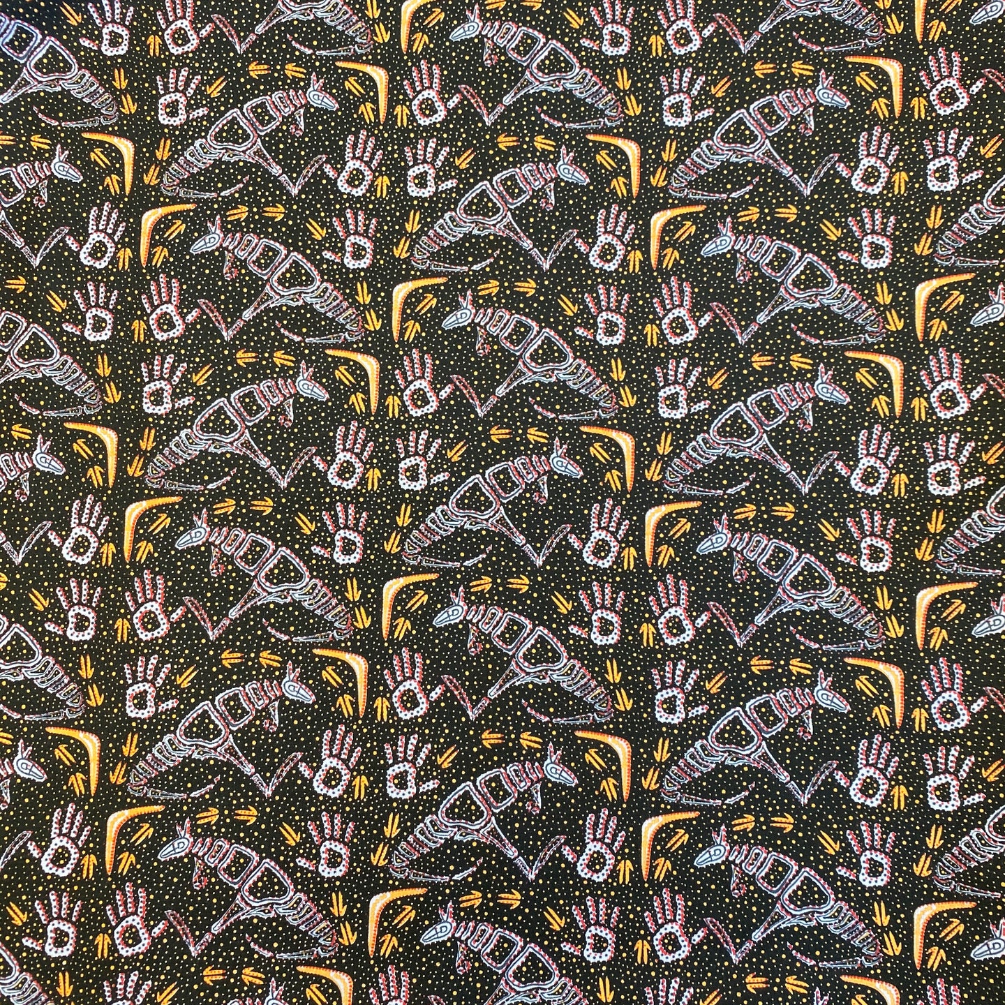 Rock Art Dreaming Black, by Andrew Braedon for M&S Textiles, sold by the half-yard