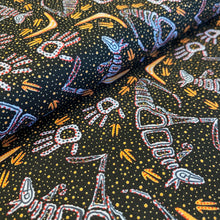 Load image into Gallery viewer, Rock Art Dreaming Black, by Andrew Braedon for M&amp;S Textiles, sold by the half-yard
