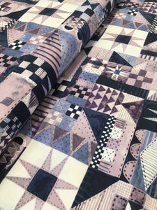 Cozy Up Patchwork in Blue Multi by Figo Fabrics, sold by the half-yard