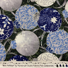 Load image into Gallery viewer, Blue Holiday Globe Ornaments for Paintbrush Studio, sold by the half-yard
