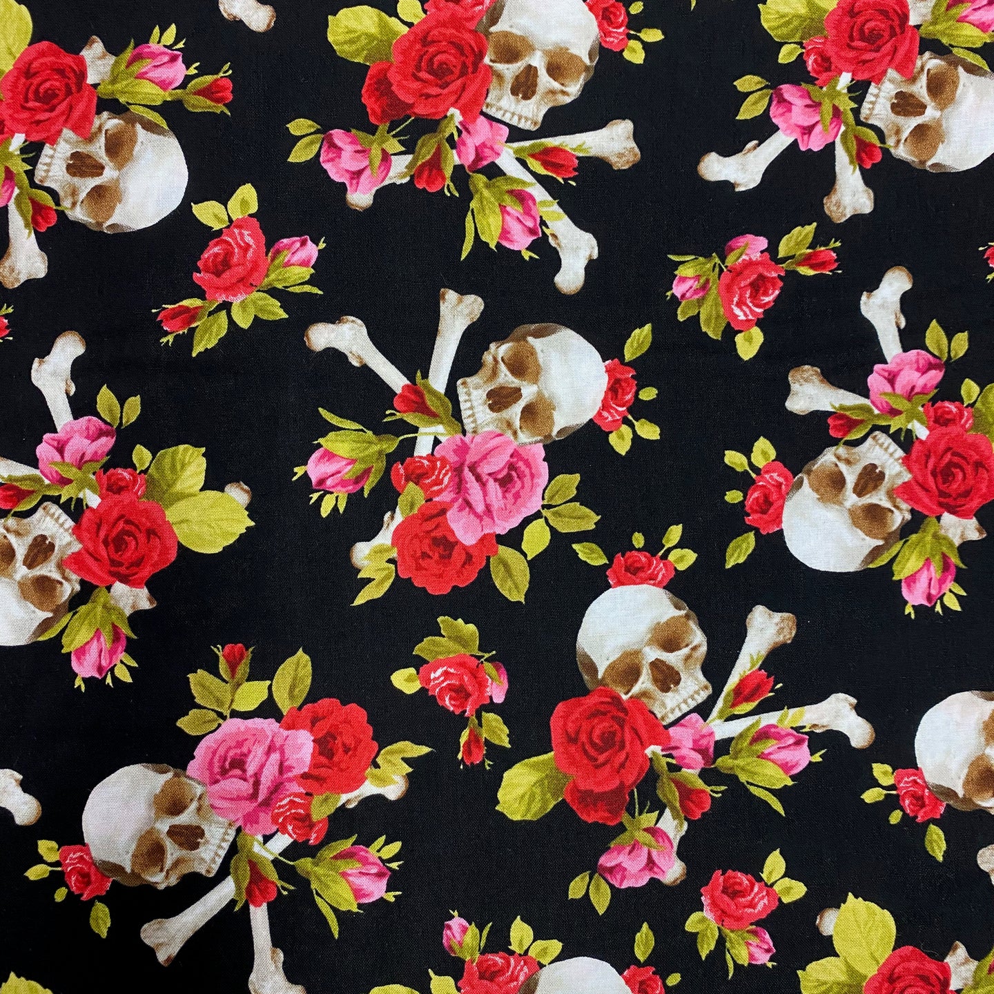 Skulls and Roses by Michael Miller Fabrics, sold by the half-yard