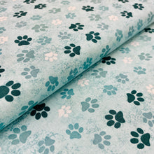 Load image into Gallery viewer, Paw Prints, Dog Wisdom on Light Teal by Wilmington Prints, sold by the half-yard
