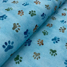 Load image into Gallery viewer, Paw Prints, Whiskers &amp; Tails on Light Blue by Robert Kaufman, sold by the half-yard

