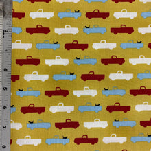 Load image into Gallery viewer, Pooches and Pick Ups on Yellow for Robert Kaufman, sold by the half-yard
