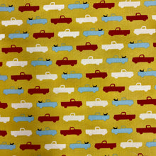 Load image into Gallery viewer, Pooches and Pick Ups on Yellow for Robert Kaufman, sold by the half-yard
