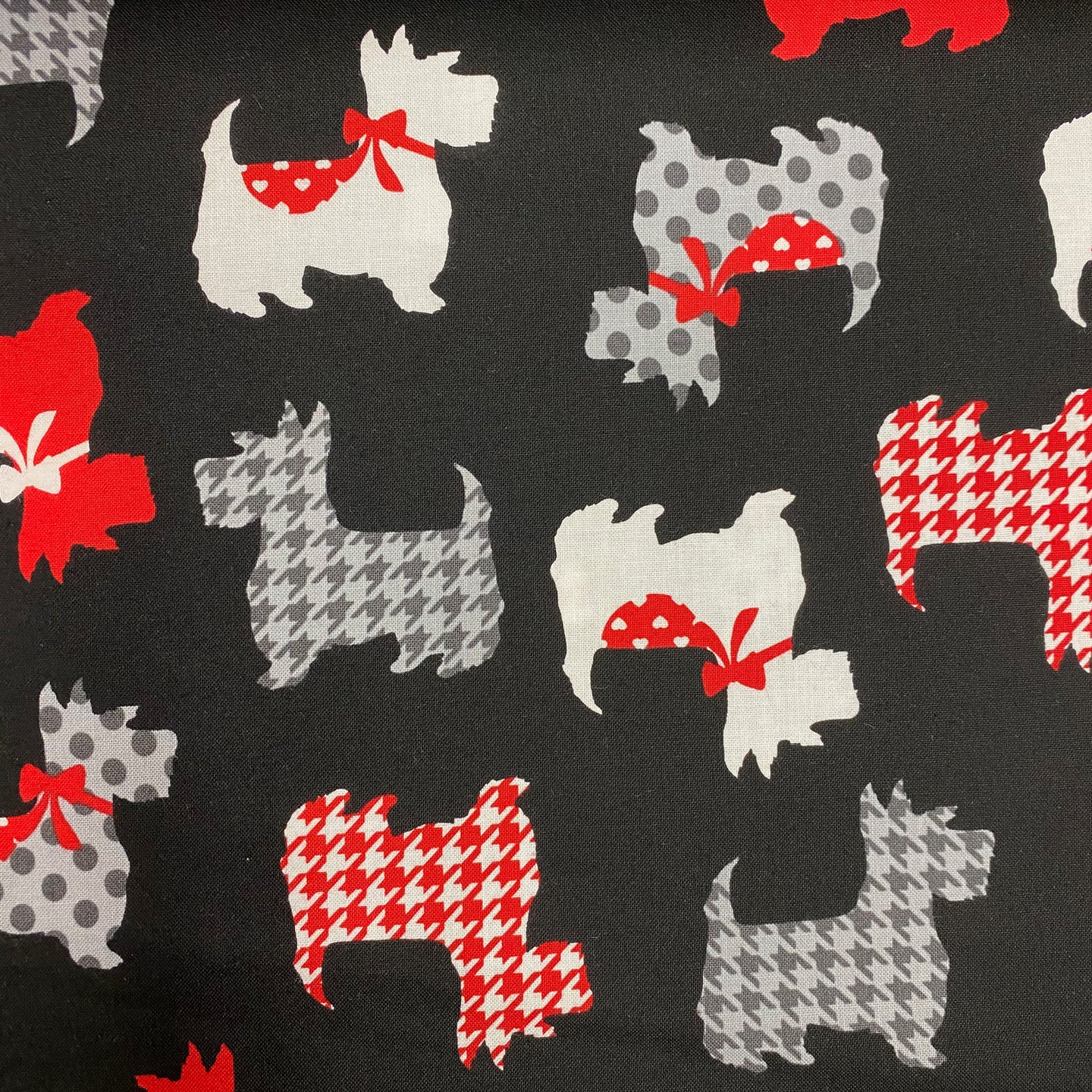 Sweet Scotties Black (Dotty for Scottie) by Kanvas Studio, sold by the half-yard