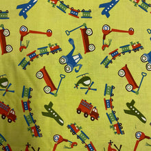 Load image into Gallery viewer, Scoot, Trucks, Trains &amp; Planes on Green, by Riley Blake Designs, sold by the half-yard
