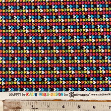 Load image into Gallery viewer, Happy Hearts in Multi on Navy Blue,  by Clothworks, sold by the half-yard
