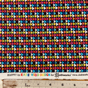 Happy Hearts in Multi on Navy Blue,  by Clothworks, sold by the half-yard
