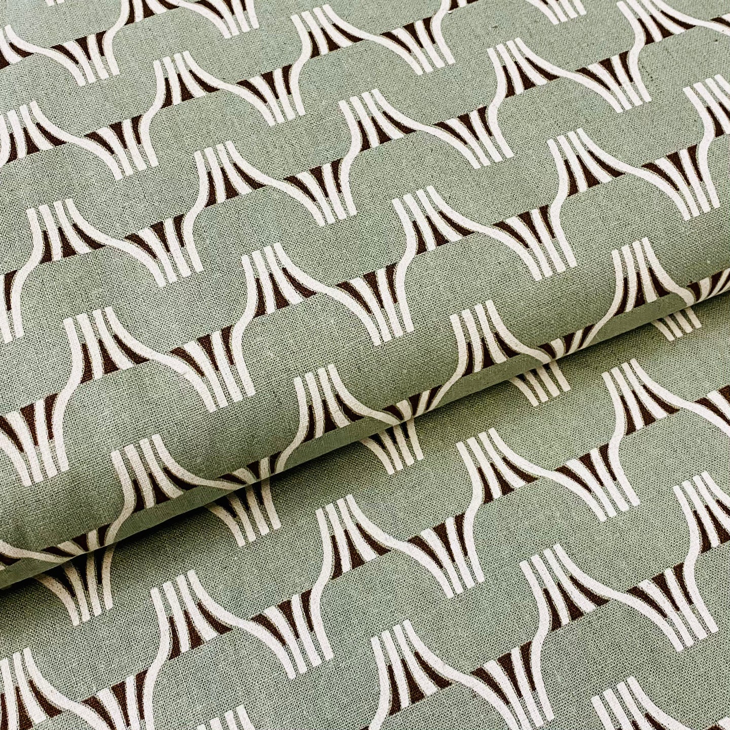 Linear Pattern on Sage, Heavy Weight Cotton/Linen Blend, by Kokka, sold by the half yard