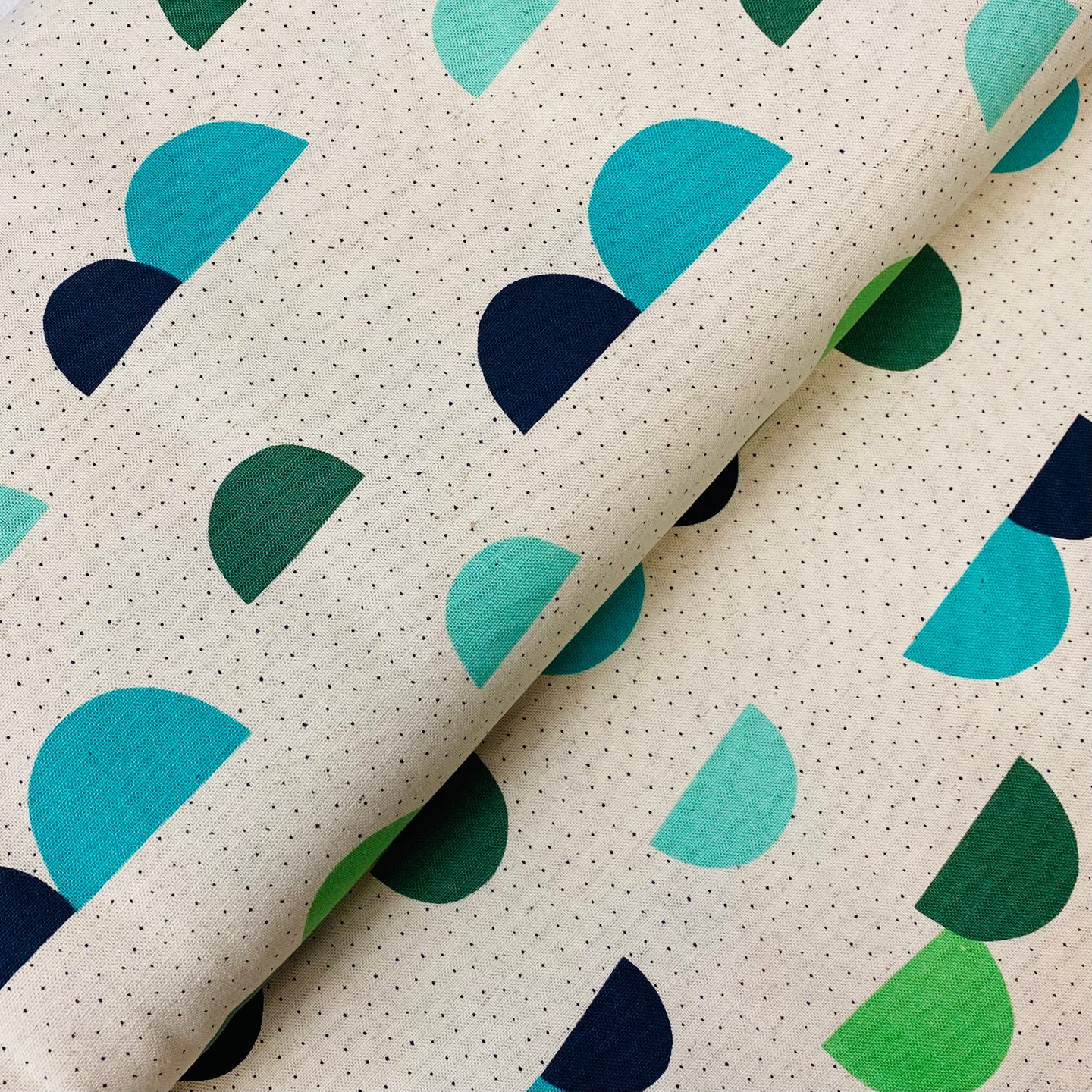 Pikku Saari, Dotted Domes on Natural, Heavy Weight Cotton/Linen Blend, by Kokka, sold by the half yard