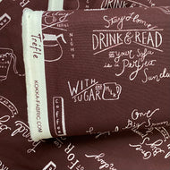 Trefle, Coffee Time on Brown, Heavy Weight Cotton, by Kokka, sold by the half yard