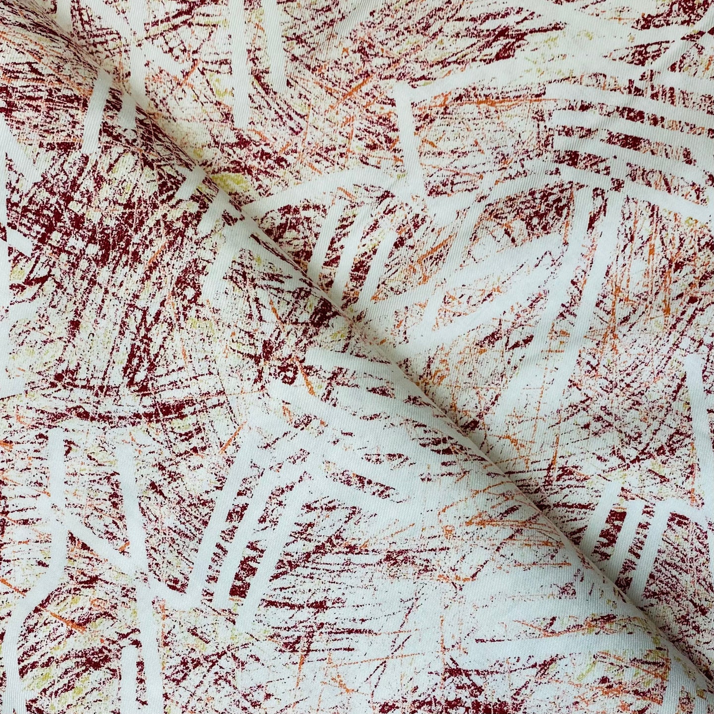 Keshiki, Dark Red and Yellow Scribbles on White, Heavy Weight Cotton, by Kokka, sold by the half yard