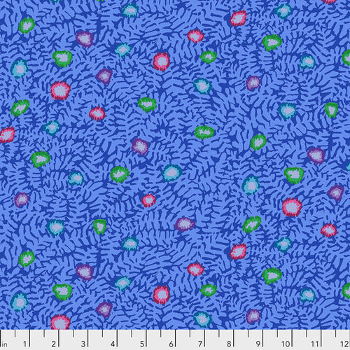 Moss Flower - Blue Stash Kaffe Fassett for the Kaffe Fassett Collective SKU PWGP184.BLUE, for Free Spirit Fabrics, sold by the half-yard