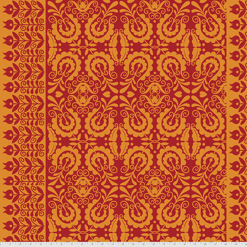 Folk Art in Red, PWJS133 Sassy Summer Salsa by Jane Sassaman, for Freespirit Fabrics, sold by the half-yard