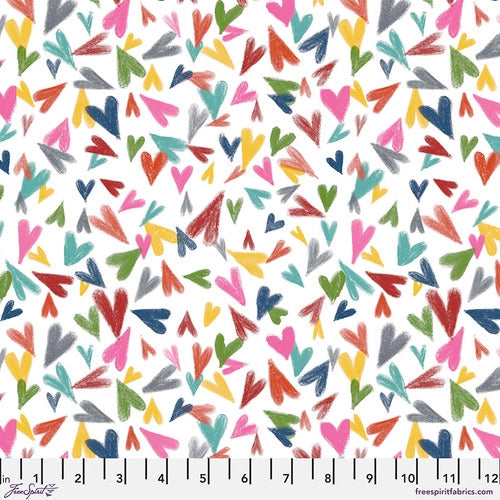 All My Heart, Multi on White, Oh Happy Day! PWKG036.WHITE by Keiko Goke for Free Spirit Fabrics, sold by the half-yard