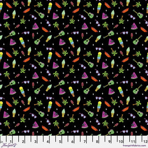 Delish Delights in Black, Summer Birds, PWMU001.XBLACK, by Mulga, for Freespirit Fabrics, sold by the half-yard