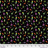 Delish Delights in Black, Summer Birds, PWMU001.XBLACK, by Mulga, for Freespirit Fabrics, sold by the half-yard