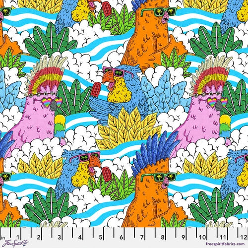 Birdy Paradise in Multi, Summer Birds, SKU PWMU004.XMULTI, by Mulga, for Freespirit Fabrics, sold by the half-yard
