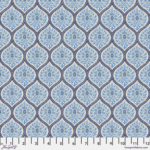 Madurai Small in Indigo, A Celebration of Sanderson by Sanderson, for Free Spirit Fabrics, sold by the half-yard