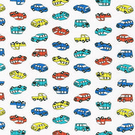 Mini Cars in Multi on White, Musings for Robert Kaufman, sold by the half-yard