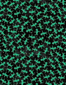ALIEN NATION BLAST OFF! TOSSED ALIENS SPACE-CD1159  in BLACK, by Timeless Treasures, sold by the half-yard