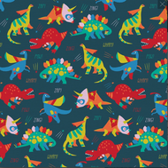Super Dinos in Navy for Paintbrush Studio, sold by the half-yard