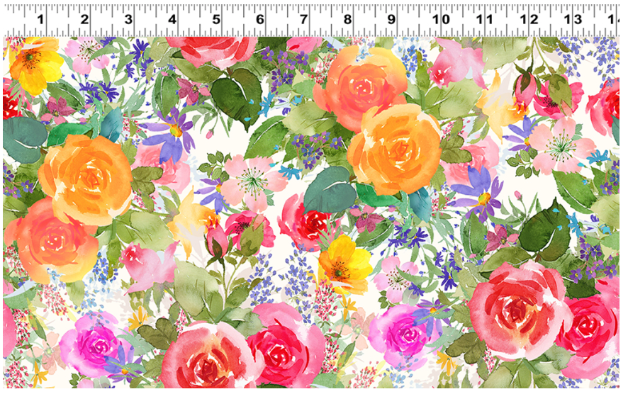 Flower Shop in Orange on White Ground Y3299-36 by Jim Ishikawa for Clothworks, sold by the half-yard